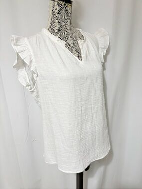 NWT Skies Are Blue White Cotton Summer Blouse Size XL Flutter Sleeveless